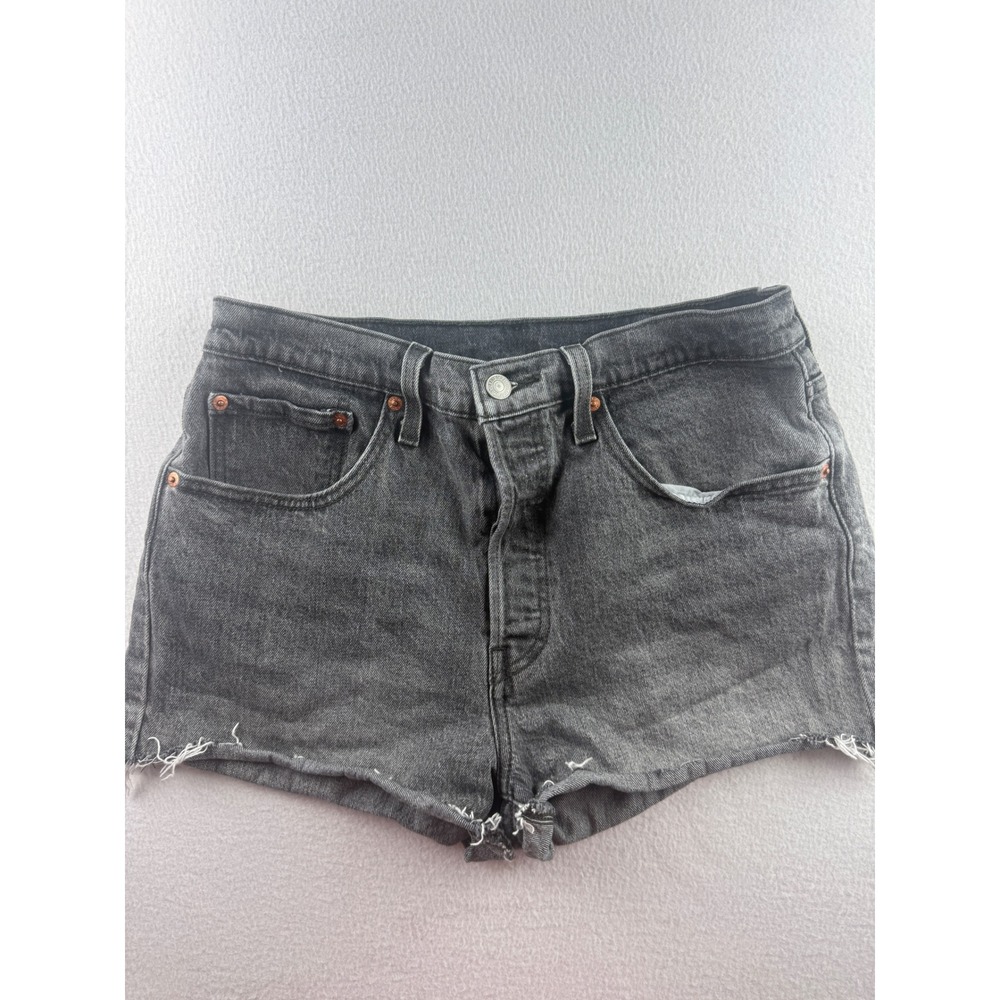Levis 501 Original Women Washed Black Grey Cut Off Denim Shorts Button Fly 29